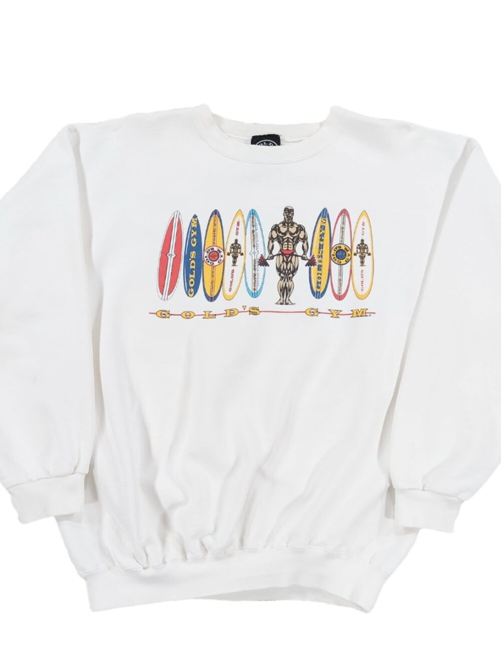 Vtg 90s Gold's Gym Sweatshirt Rare Surfboard Beach Print Body Builder. Fits Sz M
